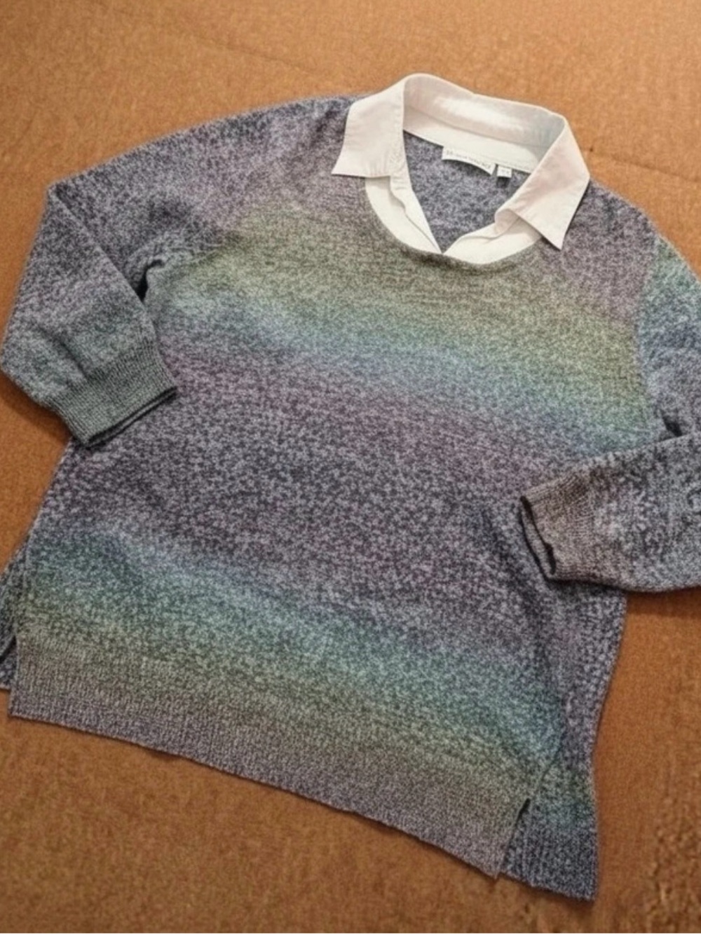 Women's Crewneck Gradient Knit Sweater - Heathered Blue-Green